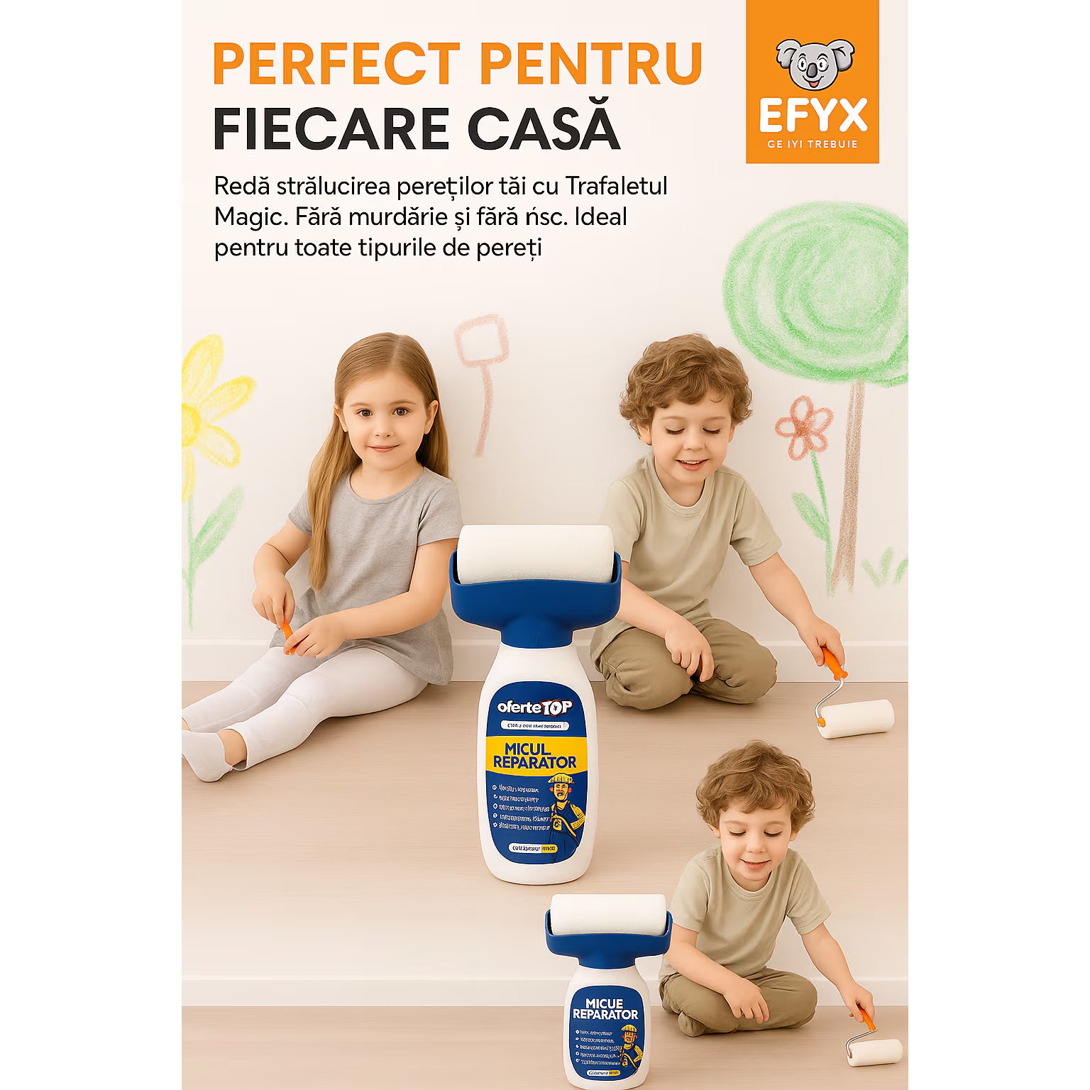 Trafalet 2 in 1 cu vopsea lavabila alba pentru retusuri rapide