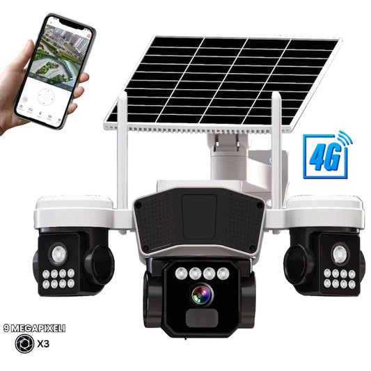 Camera de supraveghere EXTRATERESTRU 3 in 1 cu panou solar, conexiune SIM 4G, 9MP