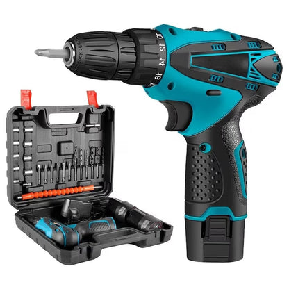 Trusa cu surubelnita electrica fara fir, cu 2 acumulatori, 48V, cu 24 de accesorii incluse, 2 viteze, albastru
