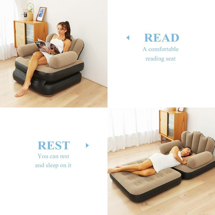 Fotoliu gonflabil 2in1, pliabil, multifunctional, potrivit pentru dormitor si living, usor de depozitat