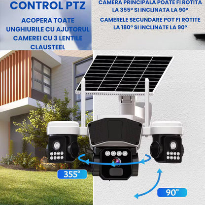 Camera de supraveghere EXTRATERESTRU 3 in 1 cu panou solar, conexiune SIM 4G, 9MP