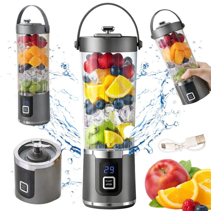 Storcator de fructe portabil, multifunctional, zdrobire rapida, baterie de 1500mAh, pentru interior cana de suc cu dubla utilizare, incarcare USB, capacitate 600ml