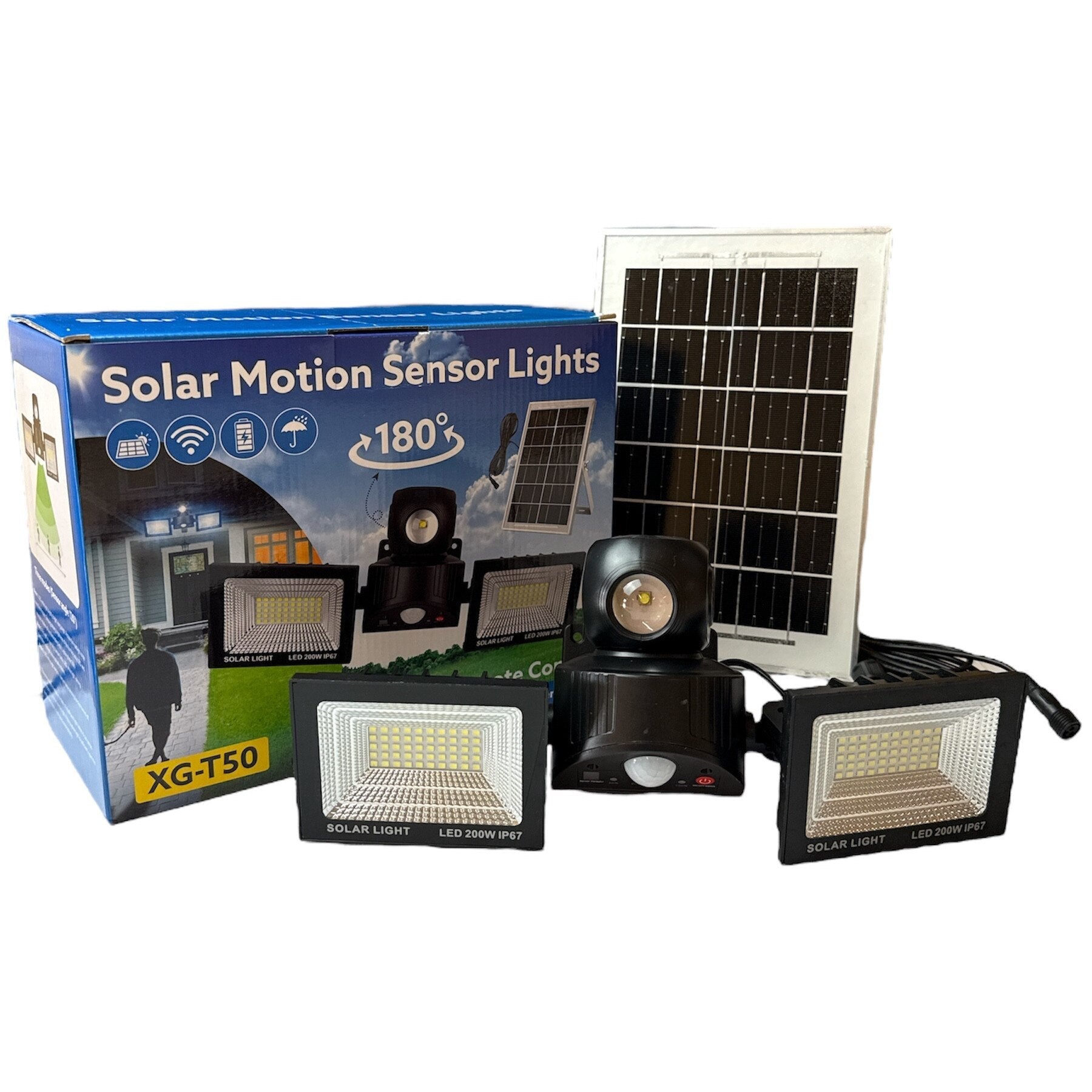XG-T50 Proiector solar LED dublu impermeabil, cu senzor de miscare, telecomanda si rotire 180 grade