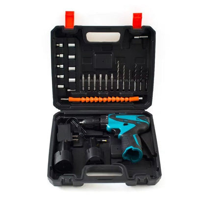 Trusa cu surubelnita electrica fara fir, cu 2 acumulatori, 48V, cu 24 de accesorii incluse, 2 viteze, albastru