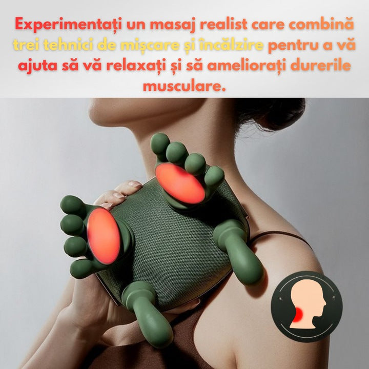 Aparat masaj cervical gat si umeri 4D cu incalzire, fara fir, masaj ce imita mana umana, 3 moduri, autonomie pana la 12 zile