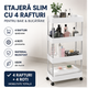 Support cuier Carucior organizator Etajera slim portabil cu 4 rafturi, alb pentru baie si bucatarie cu roti