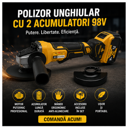 Polizor Unghiular (flex) cu 2 Acumulatori 98 V