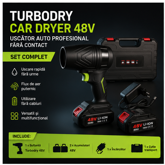 Suflanta CAR DRY Multifunctionala Portabila 48v, 2 acumulatori inclusi!!!