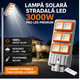 Lampă Solară Stradală PREMIUM LED 3000W – IP66, Super Puternică + STALP DE METAL PENTRU PRINDERE!