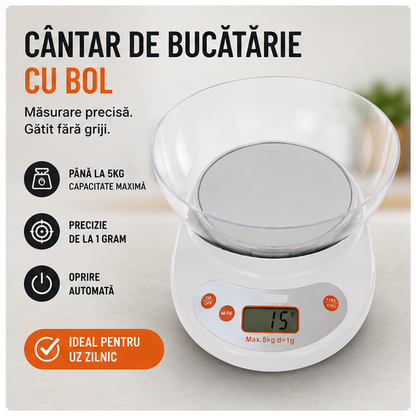 Cantar electronic de bucatarie cu bol de plastic sonashi 5kg