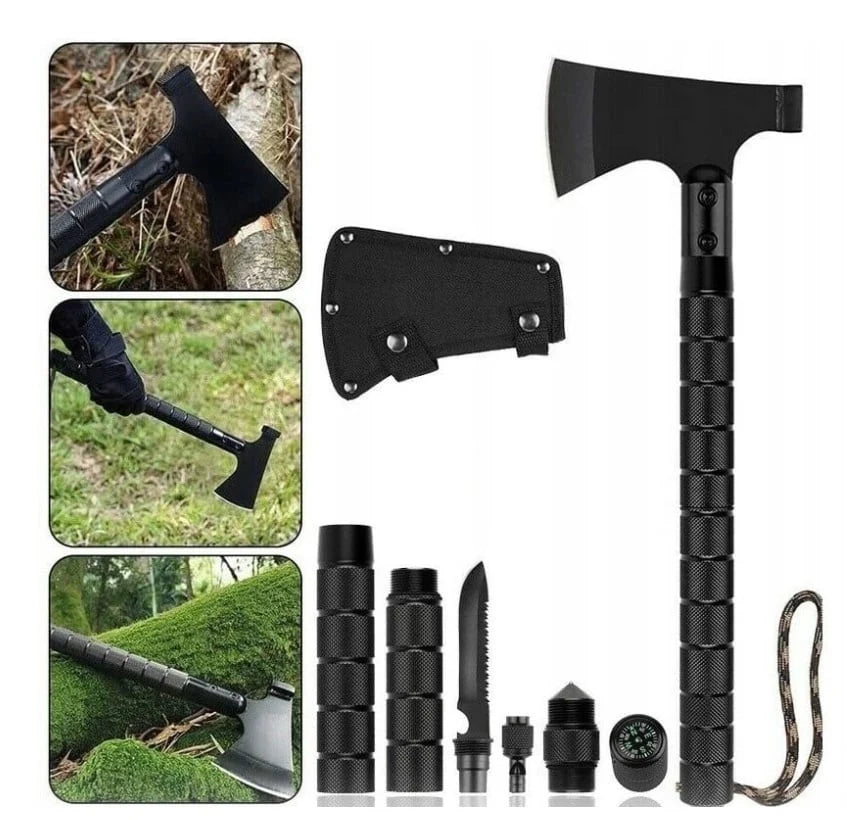 Topor multifuncțional camping 9 in 1 , cuțit, amnar, fluier, desfacator