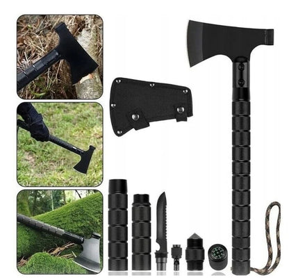 Topor multifuncțional camping 9 in 1 , cuțit, amnar, fluier, desfacator