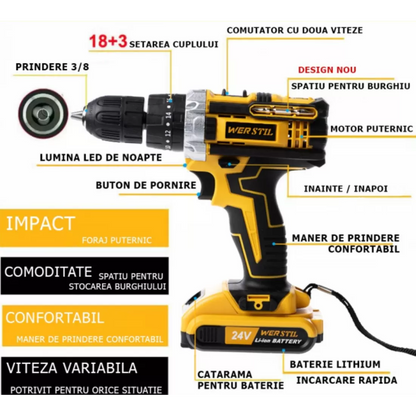 Trusa Bormasina LEIHMANN cu 2 Acumulatori 48V 8Ah, Autofiletanta cu 33 de accesorii